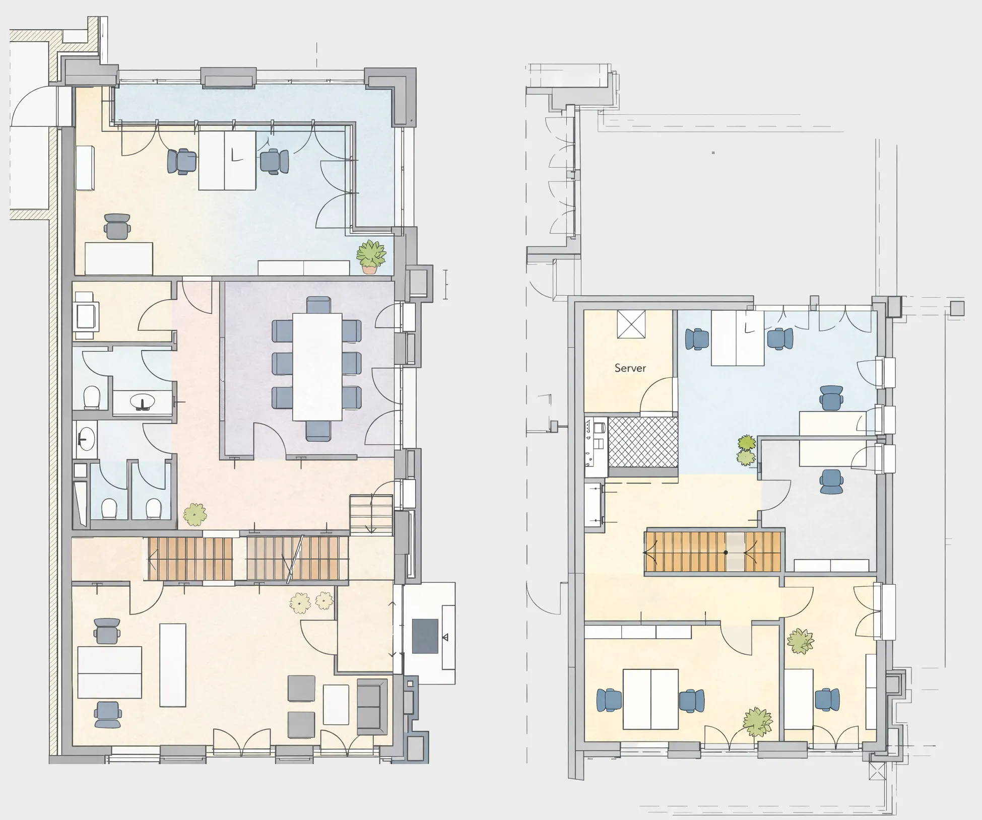 Der Grundriss für das Haus I in Westend Ottensen, Hamburg zeigt zwei Etagen mit modernen Räumen und einer offenen Gestaltung.